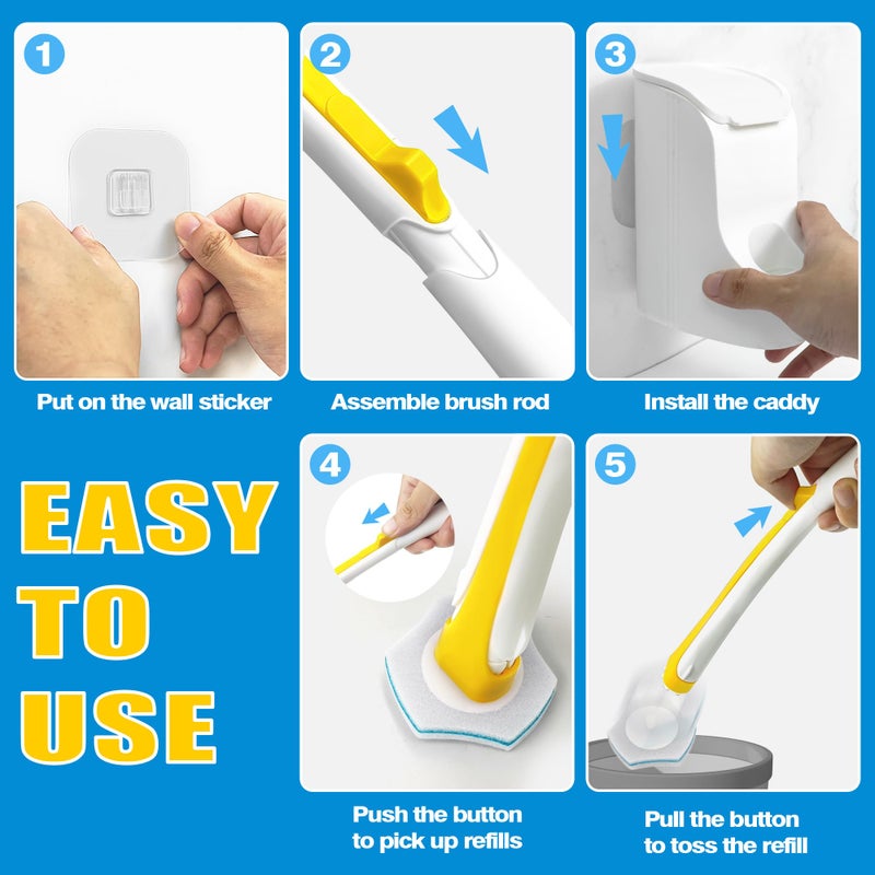 JEHONN Disposable Toilet Brush with 40PCS Wand Cleaner Refills, Wall Mounted Toilet Bowl Brush Holder Set, Bathroom Cleaning System for Sink Bathtub Wash Basin (Yellow) - Image 5